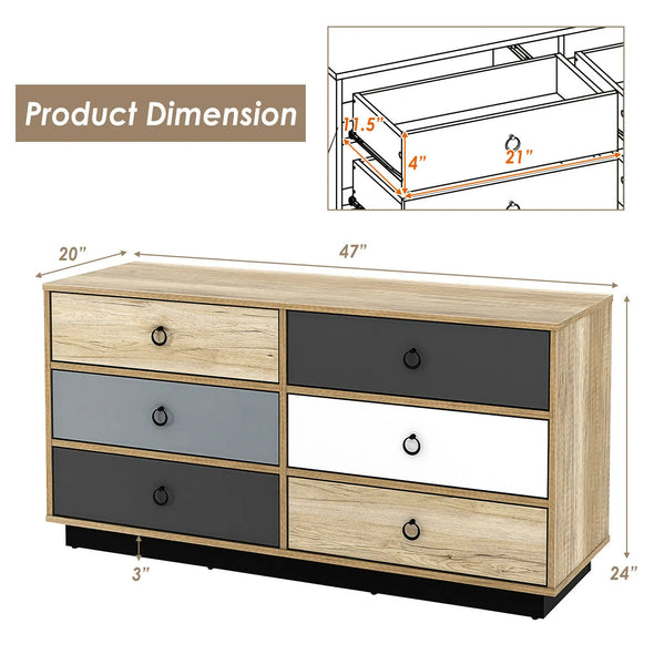 6 Drawer Double Dresser Accent Storage Tower for Bedroom Hallway Entryway