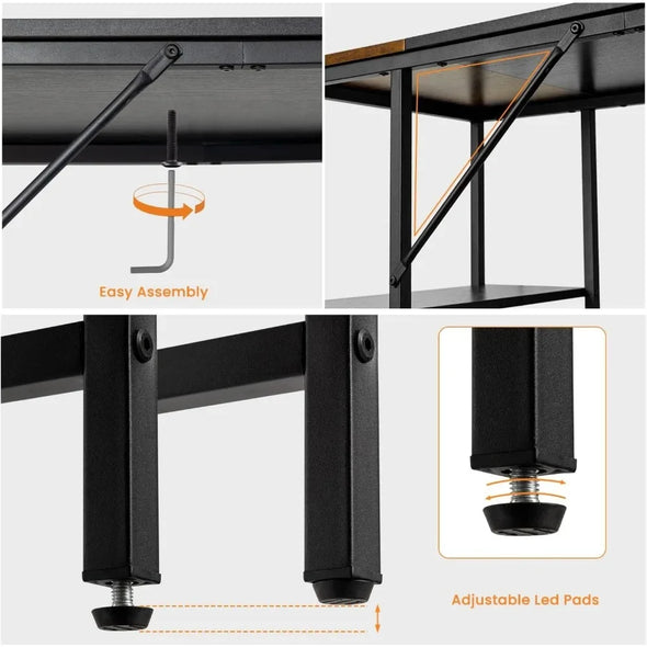 Computer Desk, Home Office Desk 55 Inch with Adjustable Storage Shelves, Work Desk Office Table, Modern Simple Style Table