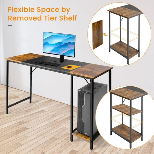 Computer Desk, Home Office Desk 55 Inch with Adjustable Storage Shelves, Work Desk Office Table, Modern Simple Style Table