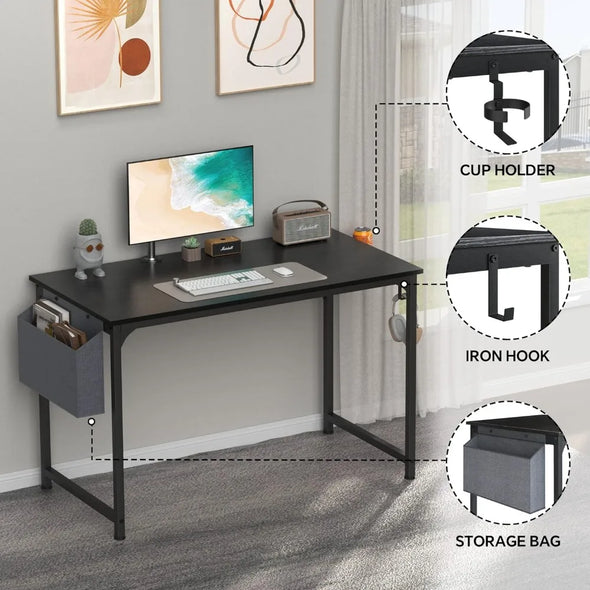 Small Computer Desk with Storage Bag, Cup Holder and Headphone Hook, Writing Desk, Home Office, 47"