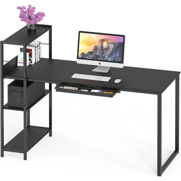 Mission Desk with Side Shelf, Black Computer Desk, Gaming Desk, Office Furniture, 46 in