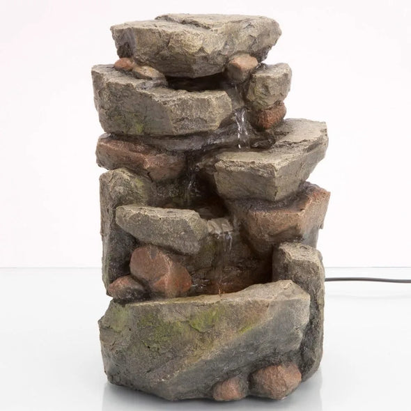 Indoor Tiered Rock Fountain with LED, Zen Tabletop Water Fountain, Illuminated Relaxation Fountain, 11.25"