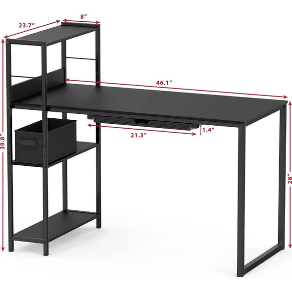 Mission Desk with Side Shelf, Black Computer Desk, Gaming Desk, Office Furniture, 46 in